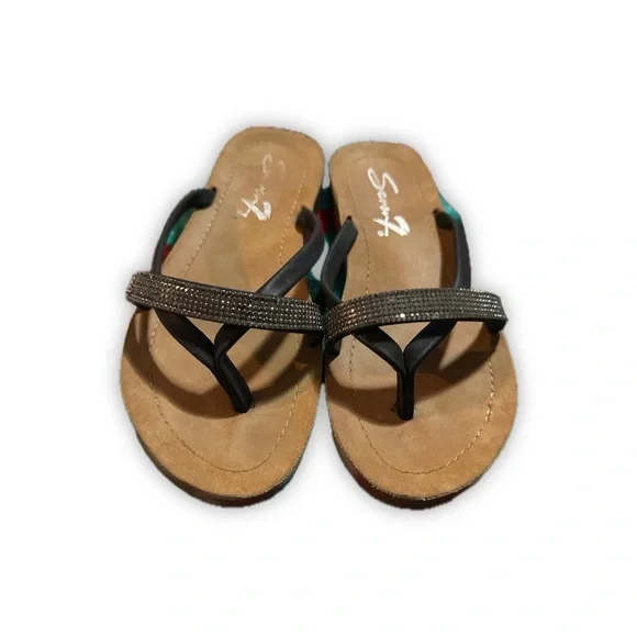 Seven7 Black Sandals With Rhinestone Straps - Picture 1 of 2